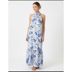 1.State Wedding Guest Dress Floral Watercolor Tie Neck Sz XS